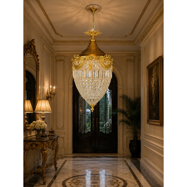 1980s 1980 French Louis XVI Gold Bronze Crystal Lanterns Pair For Sale - Image 5 of 12