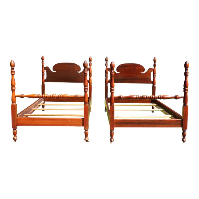Vintage Pair Cherry Poster Beds Twin Bed Frames For Sale