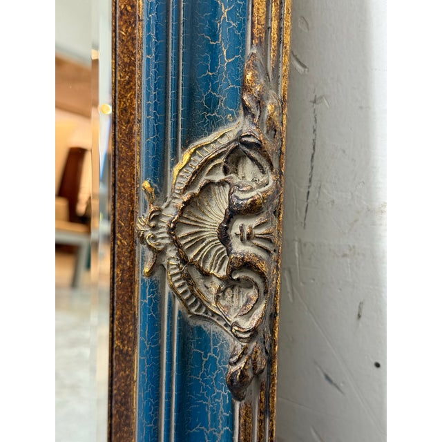 Blue Rococo Gilt Frame Wall Mirror, Vintage For Sale - Image 8 of 12