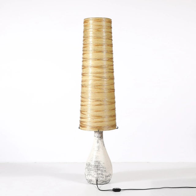 Mid-Century White Glazed Ceramic Table Lamp With Monumental Spun Resin Shade For Sale - Image 10 of 16