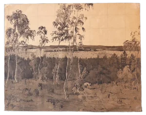 Angelina Beloff - Landscape - Original Ink and Watercolor on Paper - Mid-20th Century