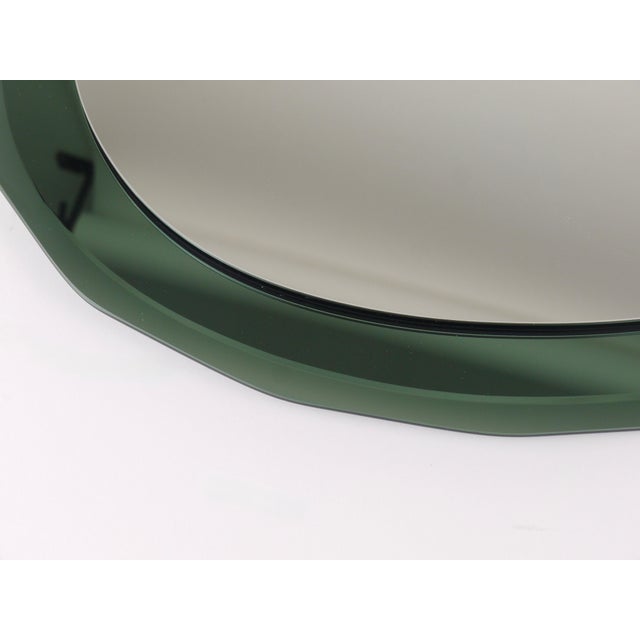 Glass Mid-Century Oval Green and Grey Scalloped Wall Mirror from Cristal Arte, Italy, 1960s For Sale - Image 7 of 15