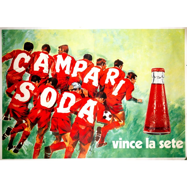 Contemporary 1970s Campari Soda by Pijoan Original Vince La Sete (Squadra Soccer Poster) For Sale - Image 3 of 3