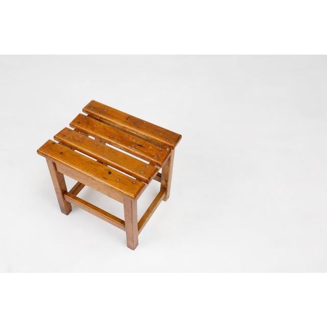 Industrial Brutalist Wooden Stool, Belgium, 1920s For Sale - Image 4 of 11