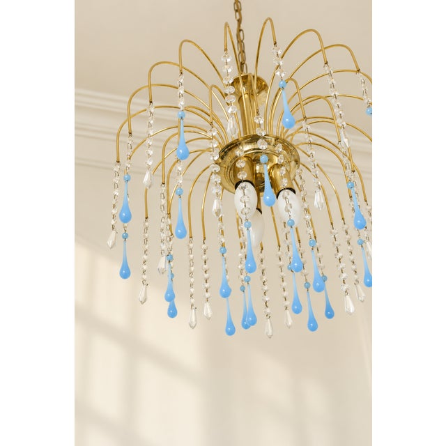 Vintage Chandelier with Blue Teardrop Crystals, 1970s For Sale - Image 6 of 10