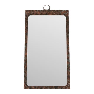 Vintage Copper Framed Rectangular Wall Mirror W/ Mystical Print on Reverse Side For Sale