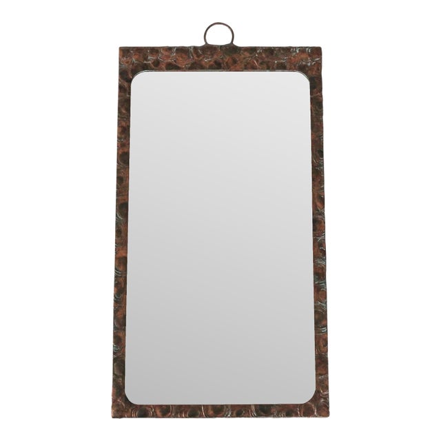Vintage Copper Framed Rectangular Wall Mirror W/ Mystical Print on Reverse Side For Sale