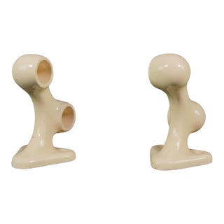 Pair of Vintage European Ceramic Bathroom Towel Bar Brackets For Sale