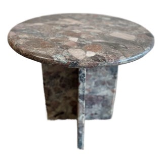 1980s Vintage Custom Rosa Marinace Granite Stone Side Table For Sale