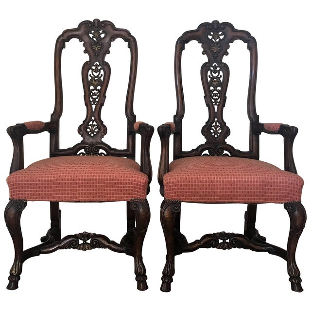 1940s Burl Walnut Queen Anne Style Pair of Armchairs For Sale - Image 15 of 18