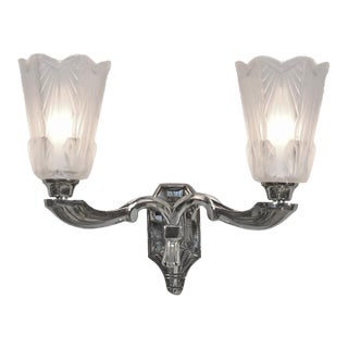 Pair of French Art Deco Double Uplight Wall Sconces by Jean Gauthier, 1930s For Sale
