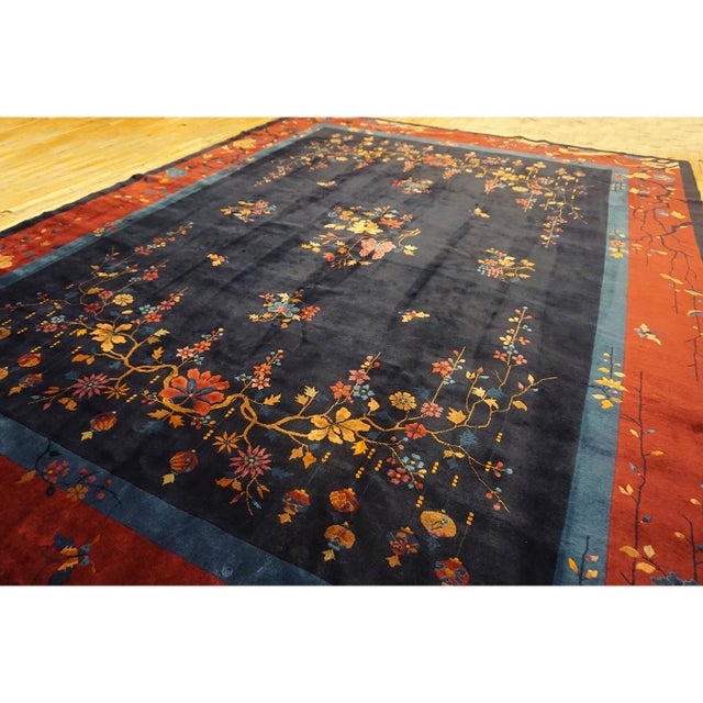 1920s 1920s Vibrant Burst of Floral Antique Floral Vase Chinese Modern Art Deco Rug For Sale - Image 5 of 9