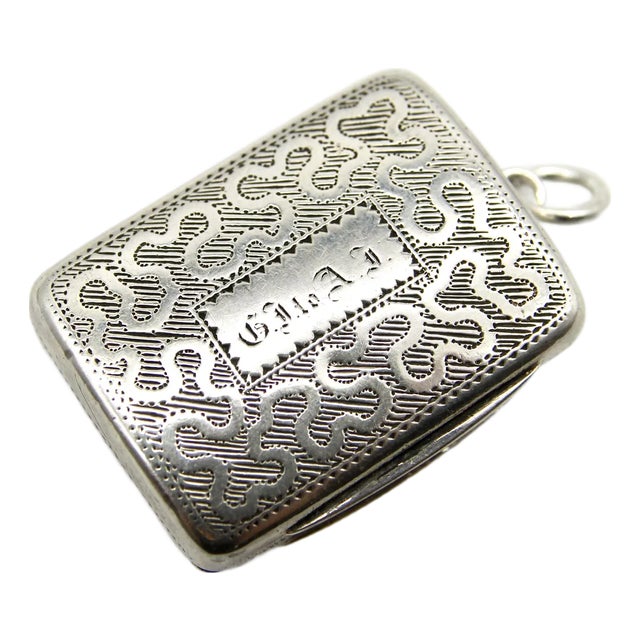 Early 19th Century Sterling Silver Georgian Rectangular Vinaigrette With Meander Pattern For Sale