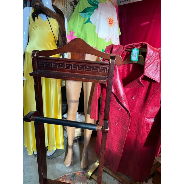 Mid-Century Modern 1970s Greek Key Wooden Valet Floor Piece For Sale - Image 3 of 9