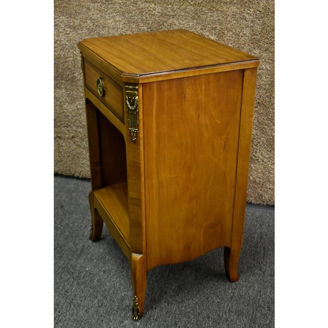 Vintage Satinwood Nightstand French Style Brass Ormolu Inlaid Bedside Table For Sale - Image 10 of 12