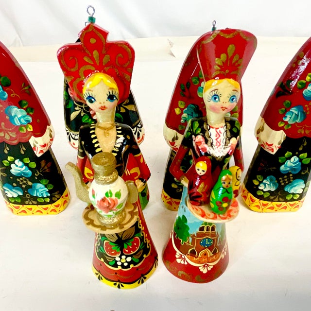 1990s Vintage Boho Chic Russian Hand Crafted Christmas Ornaments Set of 6 - Medium Size For Sale - Image 10 of 10