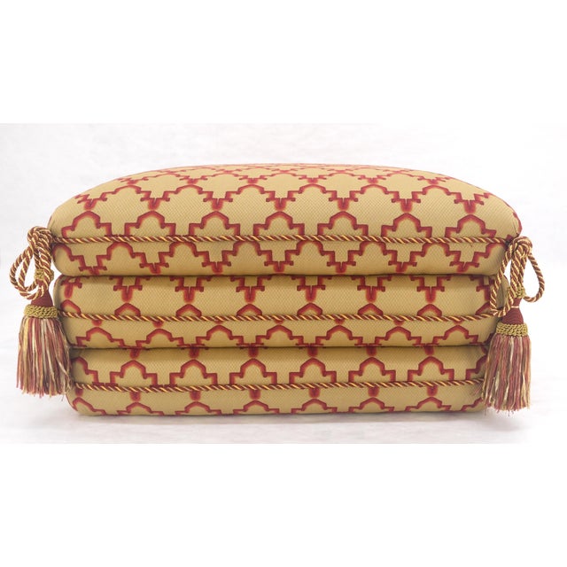 Fancy Sandwich Style Upholstered Pouf Ottoman Hassock Tassels Decorated MINT For Sale - Image 6 of 9