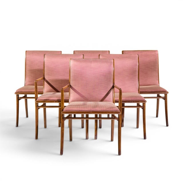 Robsjohn-Gibbings for Widdicomb Mid Century Walnut Dining Chairs - Set of 6 Each armless chair measures: 21.75 wide x 24.5...