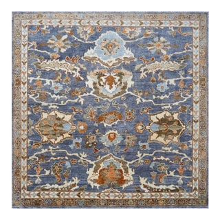 Indian Wool Sultanabad Masters Square 6 x 6 Blue, Orange & Ivory Handmade Area Rugs: #1143145 For Sale