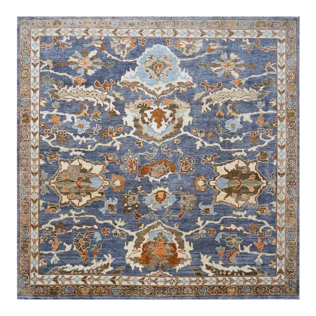 Indian Wool Sultanabad Masters Square 6 x 6 Blue, Orange & Ivory Handmade Area Rugs: #1143145 For Sale