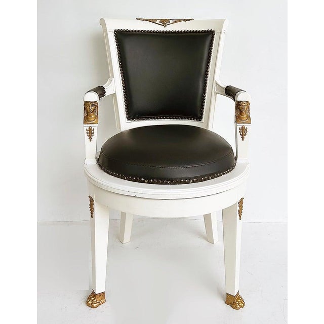 Wood 1850s French Empire Armchairs, Fine Gilt Bronze Mounts, Painted and Upholstered For Sale - Image 7 of 17