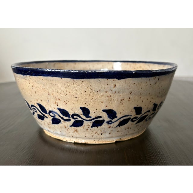 Hand-Painted Studio Pottery Bowl With Cobalt Botanical Design For Sale - Image 9 of 10