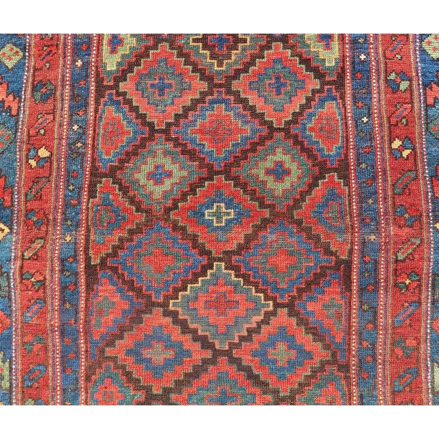 Mid 19th Century Mid 19th Century Sauj Bulak Kurd Carpet in Soft Colors and Diamond Shapes 4'1 X 5'11 For Sale - Image 5 of 11