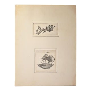 Mid 19th Century Two Old Master-Style Pen and Ink Studies | Maritime Subjects | Sea Dragon & Sailing Ship For Sale