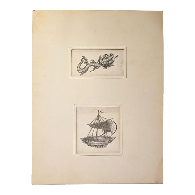 Mid 19th Century Two Old Master-Style Pen and Ink Studies | Maritime Subjects | Sea Dragon & Sailing Ship For Sale