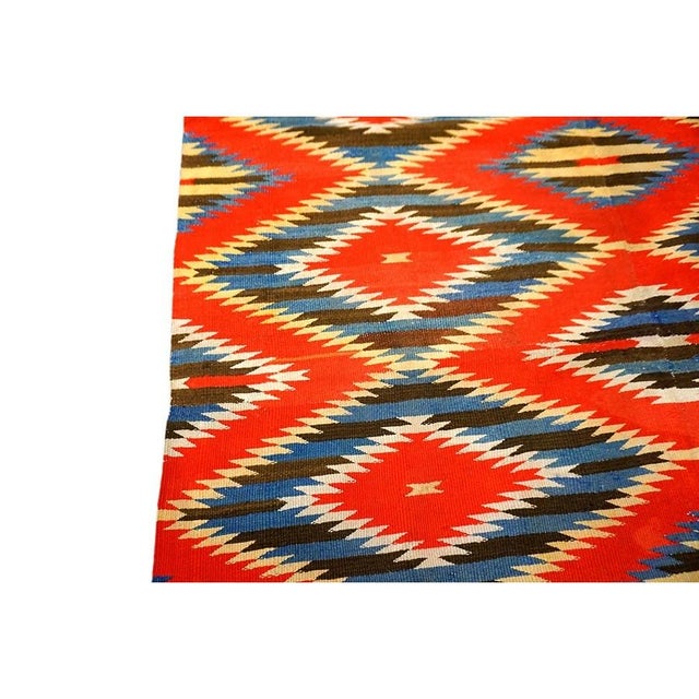 Late 19th Century 1890s Antique Rustic Red Allover Geometric Native American Navajo Flat Weave Rug For Sale - Image 5 of 9