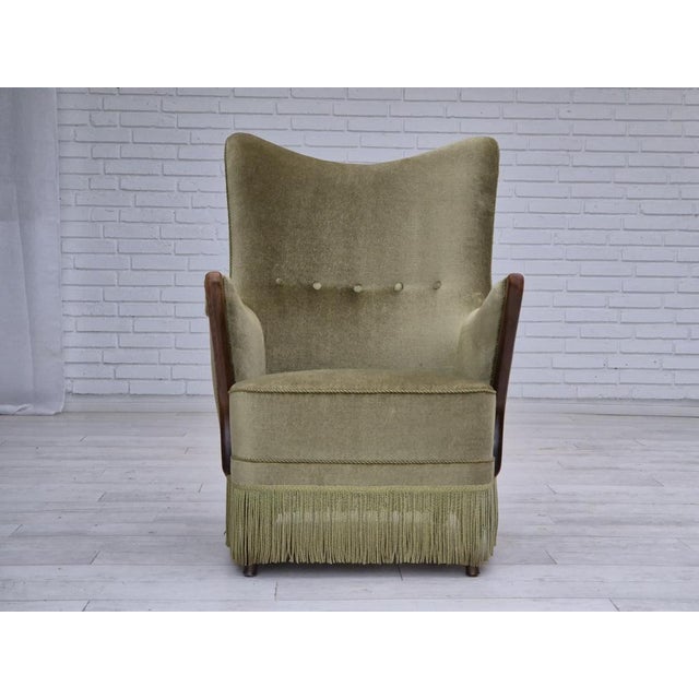 Scandinavian Armchair in Velour with Beech Wood Legs, 1960s For Sale - Image 4 of 18