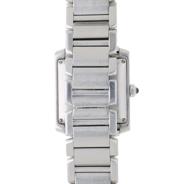 1990s Cartier Tank Francaise 2302 Large Steel Guilloche Roman Dial Blue ...
