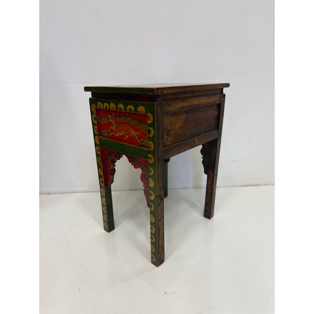 Vintage Hand Painted Tibetan Side Table For Sale - Image 4 of 9