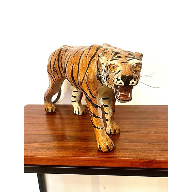 Vintage Leather Sculpture Depicting a Tiger, Italy, 1970s For Sale - Image 11 of 11