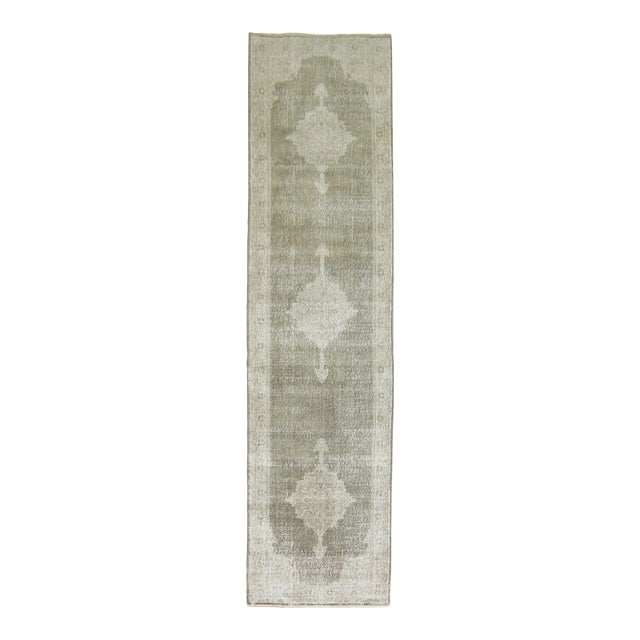Worn Vintage Zabihi Collection Turkish Gray Runner - 2'8" x 10' For Sale