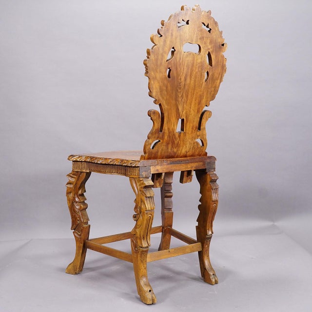 Rare Nutwood Edelweis Marquetry Chair Swiss Brienz 1900 For Sale - Image 4 of 12