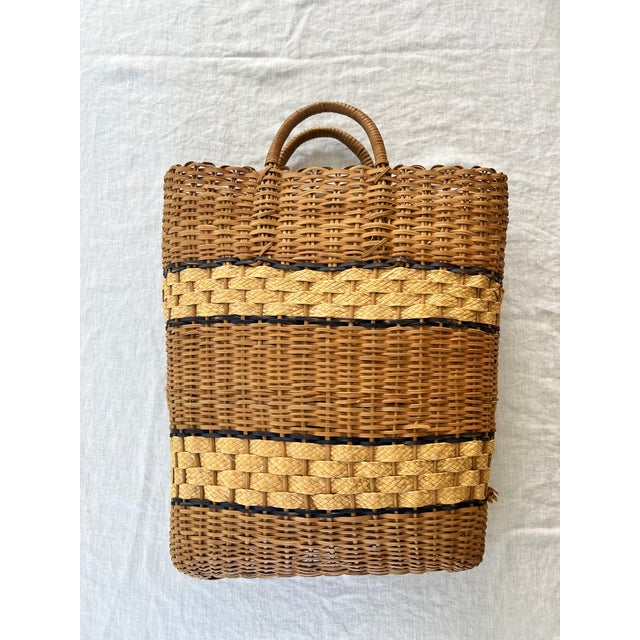 Wood Handwoven Bamboo Fan and Market Tote For Sale - Image 7 of 10