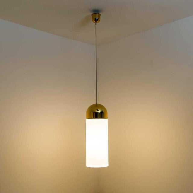 White Large Brass Cylinder Pendant Light from Limburg, 1970s For Sale - Image 8 of 15