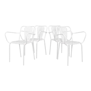 Set of Four René Malaval Garden Chairs, White Lacquered Metal, France, 1950s–60s