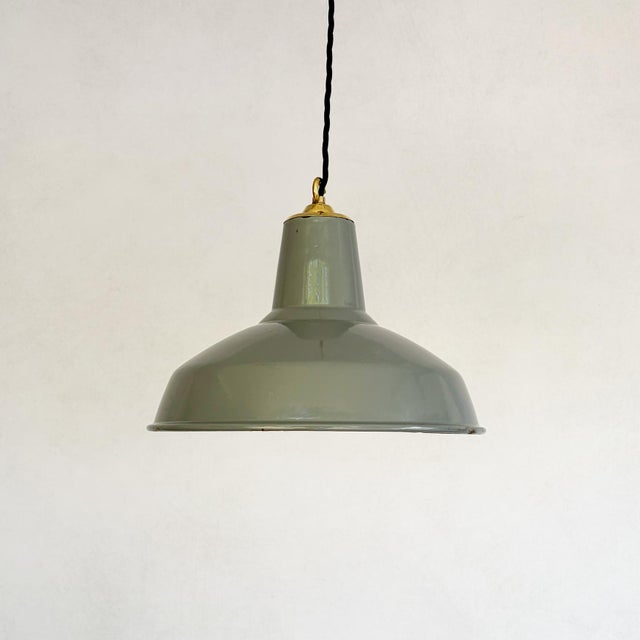 Industrial Grey Enamel Pendant Light, 1950s For Sale - Image 4 of 17