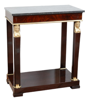 Antique 19th Century Return from Egypt Console Table in Mahogany Veneer with Belgian Marble Top, France