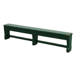 Rustic Primitive Green Farmhouse Bench in Oak, France, 1900s For Sale