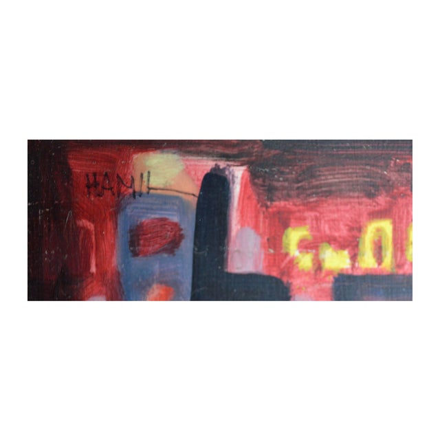 Abstract Expressionism 1960s "Nocturnal Train in the City" Abstract Cityscape Oil Painting, Framed by Tom Hamil For Sale - Image 3 of 4