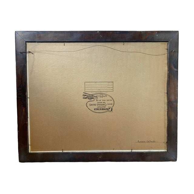 Vintage Colorful Oil on Board Painting of Nude Woman and Fruit in Handmade Geometric Wood Frame, Signed Alfonso Caliendo Circa 1990 For Sale - Image 10 of 12