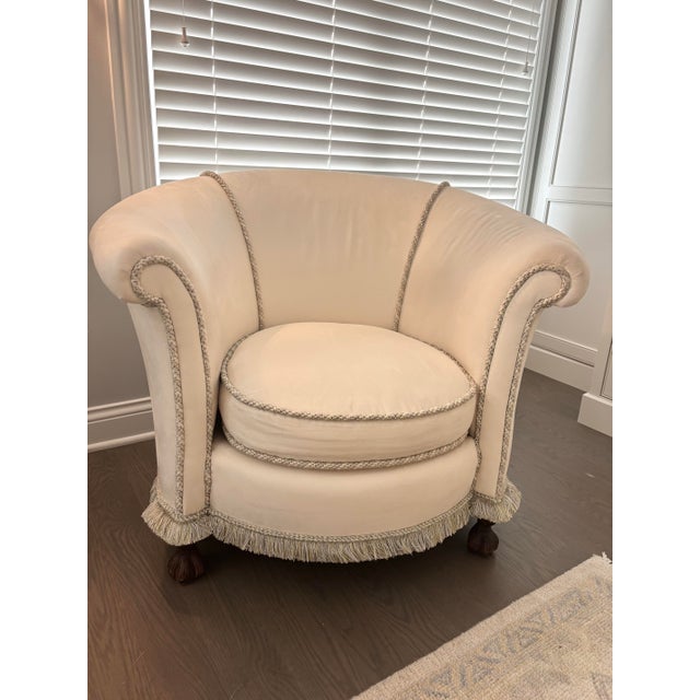 Transitional Custom Upholstered Lounge Chair & Ottoman For Sale - Image 3 of 12