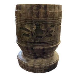 Early 20th Century Wooden Vessel From India With Visible Woodgrain and Hand Carved Brass Birds on Front