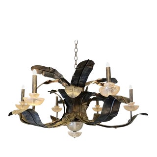 Italian Mid-Century Modern Metal and Lucite Palm Leaf Chandelier For Sale
