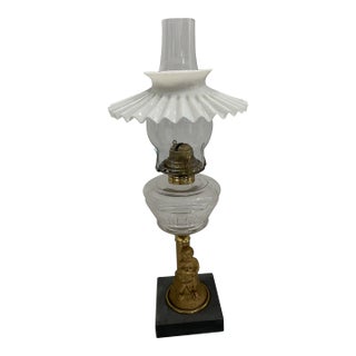 Late 19th Century Cherub Figural Oil Lamp W/Doves “ Peace “ For Sale