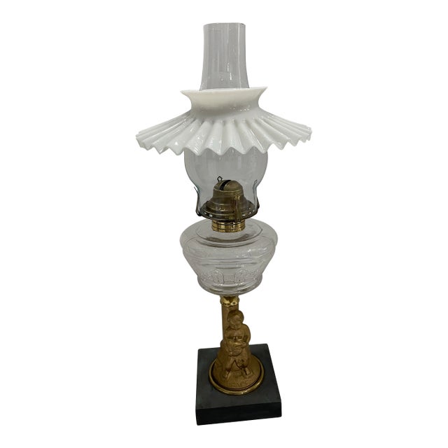 Late 19th Century Cherub Figural Oil Lamp W/Doves “ Peace “ For Sale