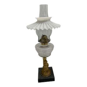 Late 19th Century Cherub Figural Oil Lamp W/Doves “ Peace “